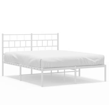 Metal Bed Frame with Headboard - White Double 135x190 cm