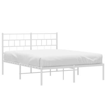 Metal Bed Frame with Headboard - White Double 135x190 cm