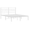 Metal Bed Frame with Headboard - White Double 135x190 cm