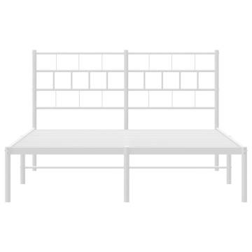 Metal Bed Frame with Headboard - White Double 135x190 cm