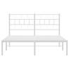 Metal Bed Frame with Headboard - White Double 135x190 cm