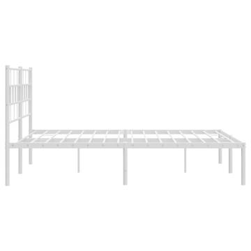 Metal Bed Frame with Headboard - White Double 135x190 cm