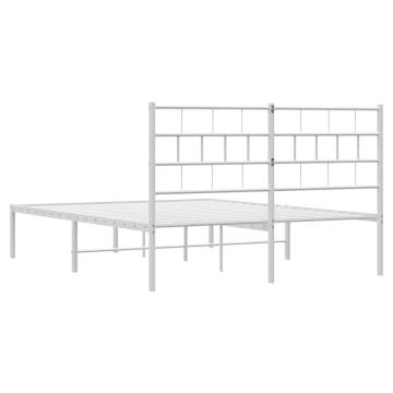 Metal Bed Frame with Headboard - White Double 135x190 cm