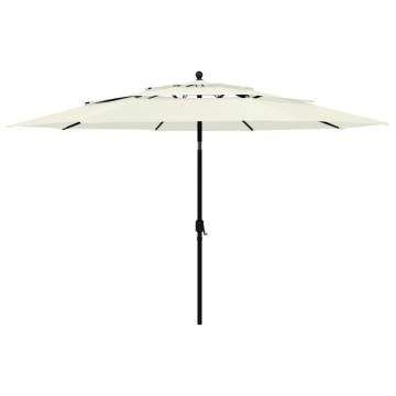 3-Tier Parasol with Aluminium Pole - Sand | 3.5m Outdoor Umbrella