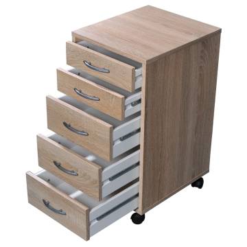 FMD Mobile 5 Drawer Cabinet Oak - Stylish Office Storage