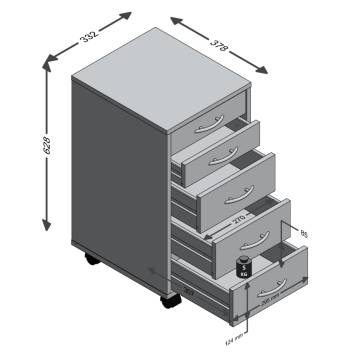 FMD Mobile 5 Drawer Cabinet Oak - Stylish Office Storage