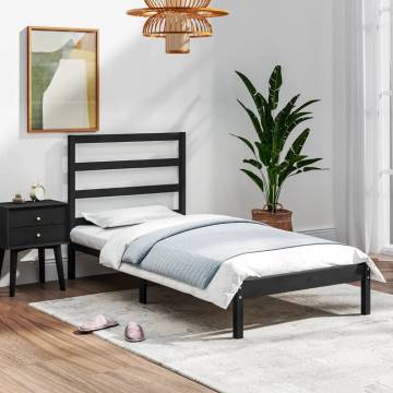 Black Solid Wood Bed Frame - 75x190 cm Small Single