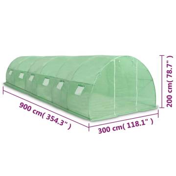 Spacious Greenhouse 27m² - 900x300x200 cm for Hobby Gardening