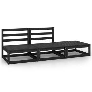 3 Piece Garden Lounge Set in Black Solid Pinewood