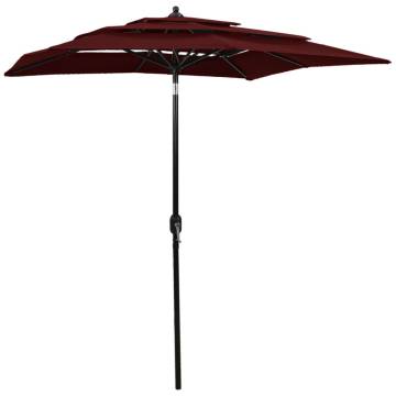 3-Tier Parasol with Aluminium Pole - Bordeaux Red 2x2 m