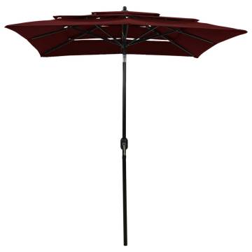 3-Tier Parasol with Aluminium Pole - Bordeaux Red 2x2 m