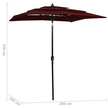 3-Tier Parasol with Aluminium Pole - Bordeaux Red 2x2 m