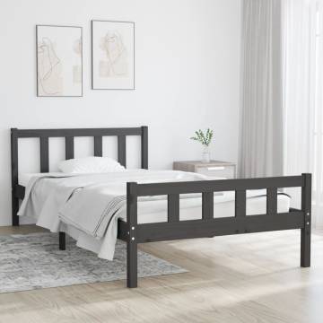 Grey Solid Wood Bed Frame 100x200 cm - Classic Design