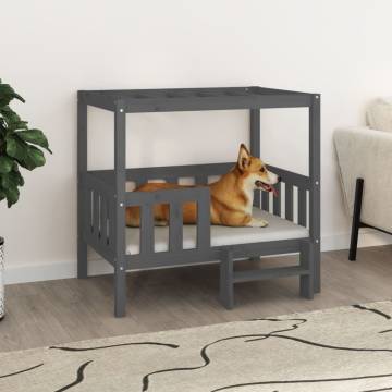 Stylish Grey Dog Bed - Solid Pine Wood - 95.5x73.5x90 cm