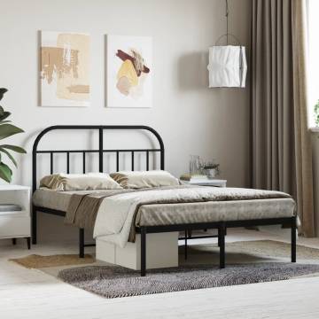 Metal Bed Frame with Headboard - Black Small Double 120x190 cm