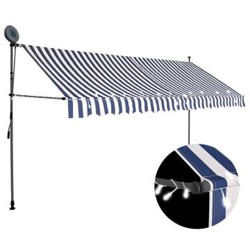 Manual Retractable Awning with LED - 350 cm Blue & White