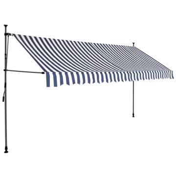 Manual Retractable Awning with LED - 350 cm Blue & White