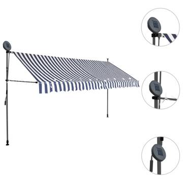 Manual Retractable Awning with LED - 350 cm Blue & White