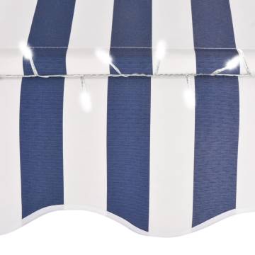 Manual Retractable Awning with LED - 350 cm Blue & White