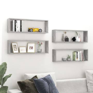 Wall Cube Shelf Set - Concrete Grey | 4 pcs | Stylish Storage