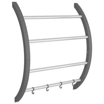 Aluminium Towel Rack with Hooks - Silver 56x16x72 cm