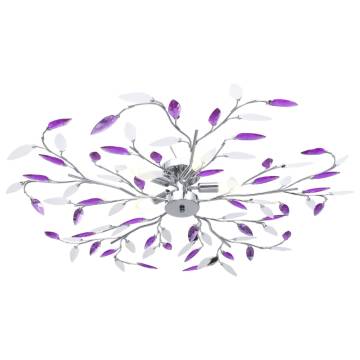 Purple Ceiling Lamp with Crystal Leaf Arms for 5 E14 Bulbs