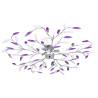 Purple Ceiling Lamp with Crystal Leaf Arms for 5 E14 Bulbs