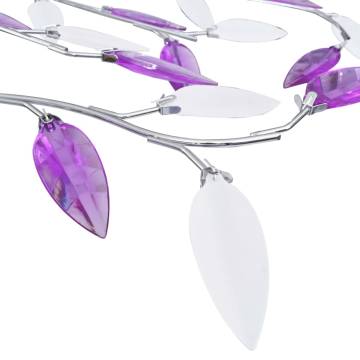 Purple Ceiling Lamp with Crystal Leaf Arms for 5 E14 Bulbs