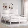 Bed Frame with Headboard White 160x200 cm Solid Wood Colour white Size 160 x 200 cm 