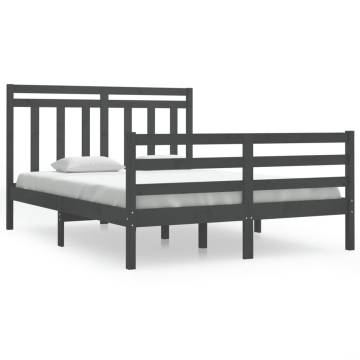 Grey Solid Wood Bed Frame 135x190 cm Double - HipoMarket