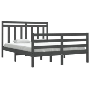 Grey Solid Wood Bed Frame 135x190 cm Double - HipoMarket