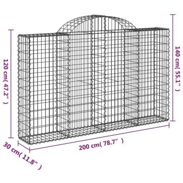 Arched Gabion Basket 200x30x120/140 cm - Durable Garden Barrier