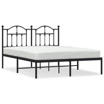 Metal Bed Frame with Headboard - Black King Size 150x200 cm