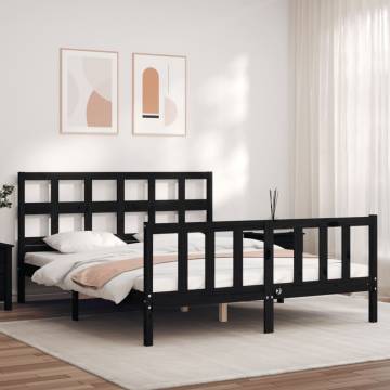 Solid Wood Black King Size Bed Frame with Headboard | HipoMarket