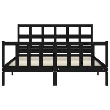 Solid Wood Black King Size Bed Frame with Headboard | HipoMarket