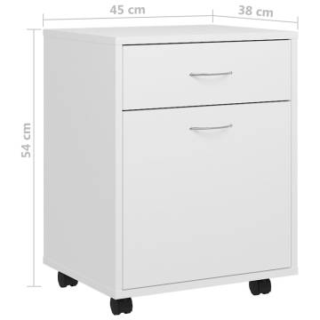 Sleek Rolling Cabinet White - 45x38x54 cm Engineered Wood