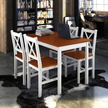 5 Piece Dining Set in Brown and White - Stylish & Elegant