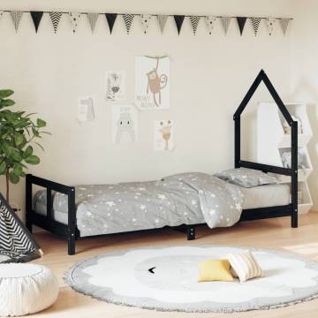 Kids Bed Frame Black 80x200 cm Solid Pine - Fun & Stylish