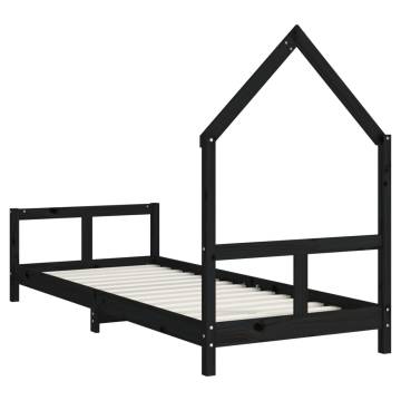 Kids Bed Frame Black 80x200 cm Solid Pine - Fun & Stylish