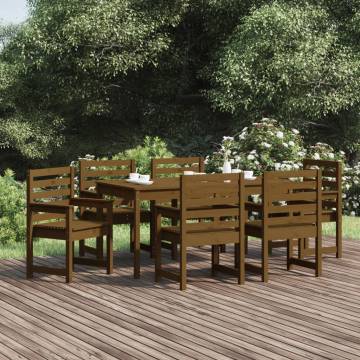 7 Piece Garden Dining Set - Honey Brown Solid Pine Wood