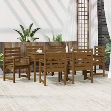 7 Piece Garden Dining Set - Honey Brown Solid Pine Wood