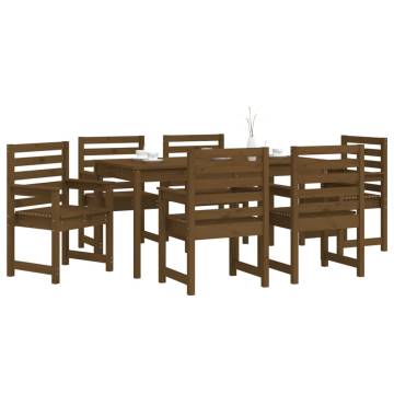 7 Piece Garden Dining Set - Honey Brown Solid Pine Wood