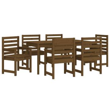 7 Piece Garden Dining Set - Honey Brown Solid Pine Wood