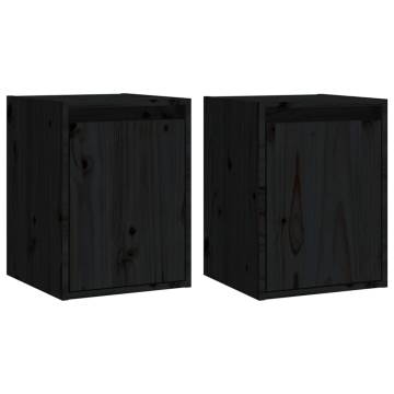 Stylish Black Wall Cabinets - 2 pcs Solid Pine | Hipomarket