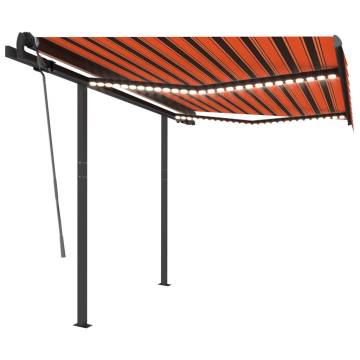 Manual Retractable Awning with LED - 3x2.5m Orange & Brown