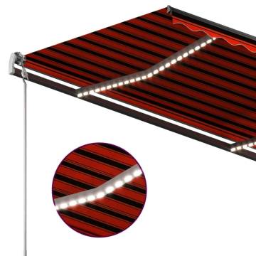 Manual Retractable Awning with LED - 3x2.5m Orange & Brown