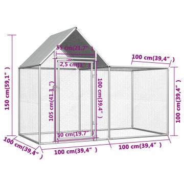 Spacious Galvanised Steel Chicken Coop - 2x1x1.5 m