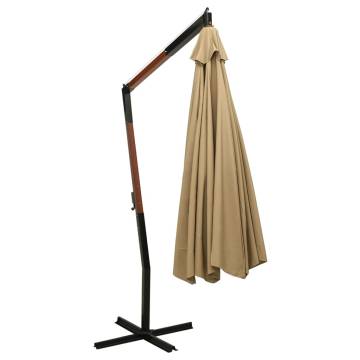 Hanging Parasol with Wooden Pole 350 cm - Taupe Shade Outdoor