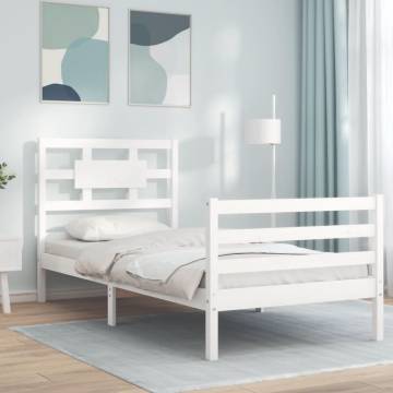 White Single Solid Wood Bed Frame with Headboard | HipoMarket