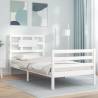 Bed Frame with Headboard White Single Solid Wood Colour white Size 90 x 190 cm 